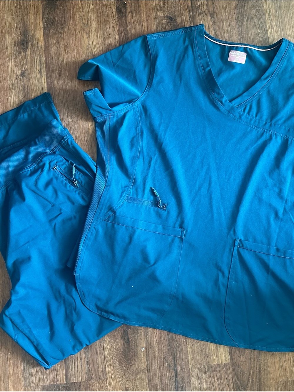 Caribbean blue Ava Therese Medical Scrub Set - V-Neck Top and Pants